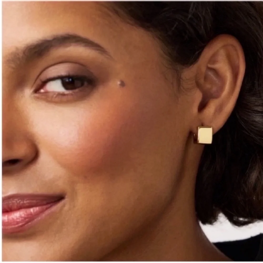 New! Square 14K Gold Plated Huggie Earrings (3002) NWOT